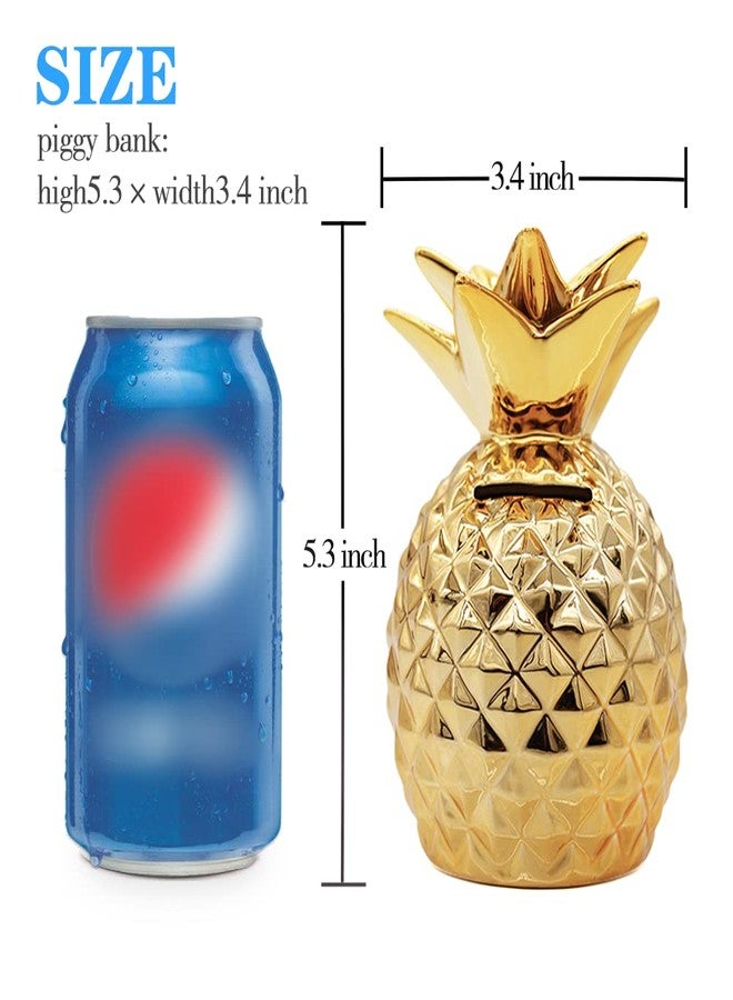 Soddeph Ceramic Pineapple Piggy Bank, Decorative Home Décor, 5.3 x 3.4 Inch, Ideal Kid's Birthday Gift (Gold) - Image 2